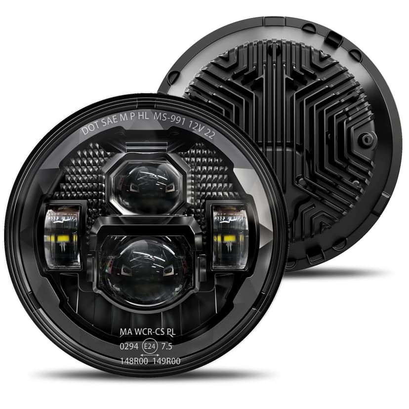 HWSTAR Pair New 1000% Bright Anti-glare 7 Inch Led Headlights Round Compatible with Jeep Wrangler JK JKU TJ LJ Chevy Ford GMC Dodge Mazda Nissan Mack VW etc DOT Approved H6024 Hi/Low Sealed Beam