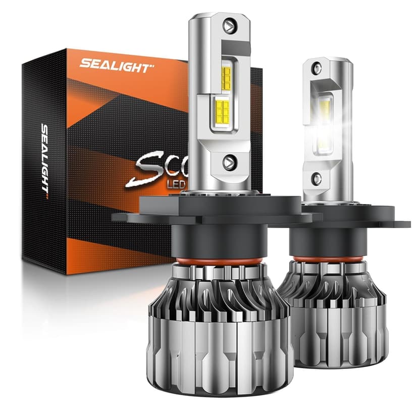 SEALIGHT 70000LM Super Bright H4 Bulbs, 6500K Cool White Fog Bulbs, 70000+ Hours Lifespan Powersport Bulbs with 15000RPM Cooling Fan, Plug-N-Play, Pack of 2
