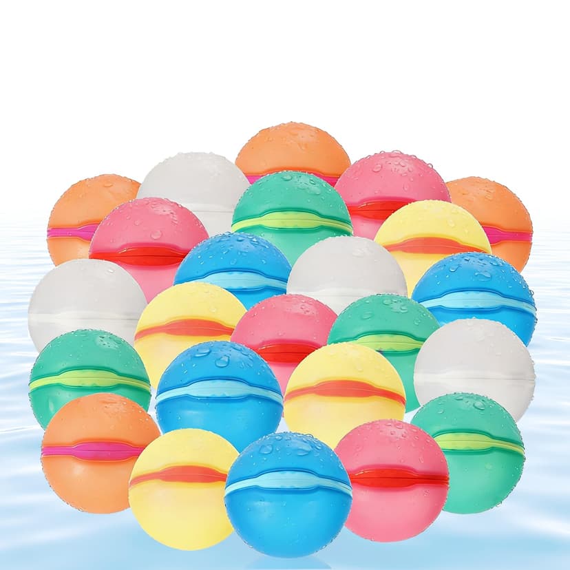 Reusable Water Balloons, 24 Pack Magnetic Refillable Water Balloons Quick Fill, Summer Fun for Kids Outdoor Pool Water Toys, Reusable Summer Outdoor Toys (24pcs)