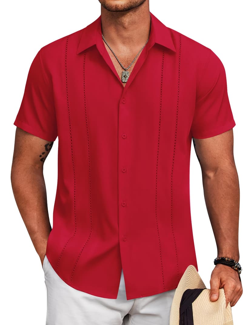 COOFANDY Mens Cuban Guayabera Shirt Short Sleeve Button Down Shirts Summer Beach Vacation Shirts