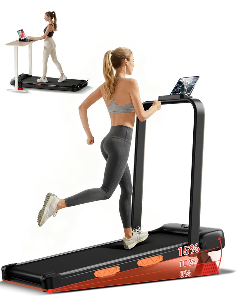 LONTEK Walking Pad with 15% Incline, Under Desk Treadmills for Home | Foldable, Compact, Portable, 2.5HP Brushless, Home Office, 300Lbs Capacity, Reomte Control, LED Display