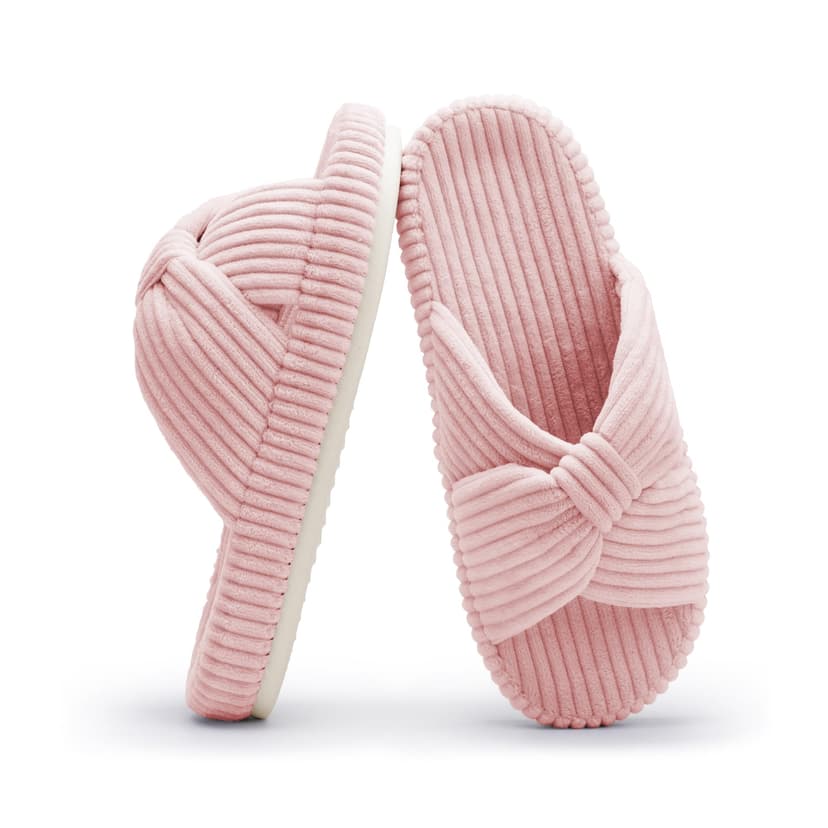 Chantomoo Slippers for Women Memory Foam House Bedroom Corduroy Bow Crossbands Slipper Shoes Comfy Trendy Gift Slippers