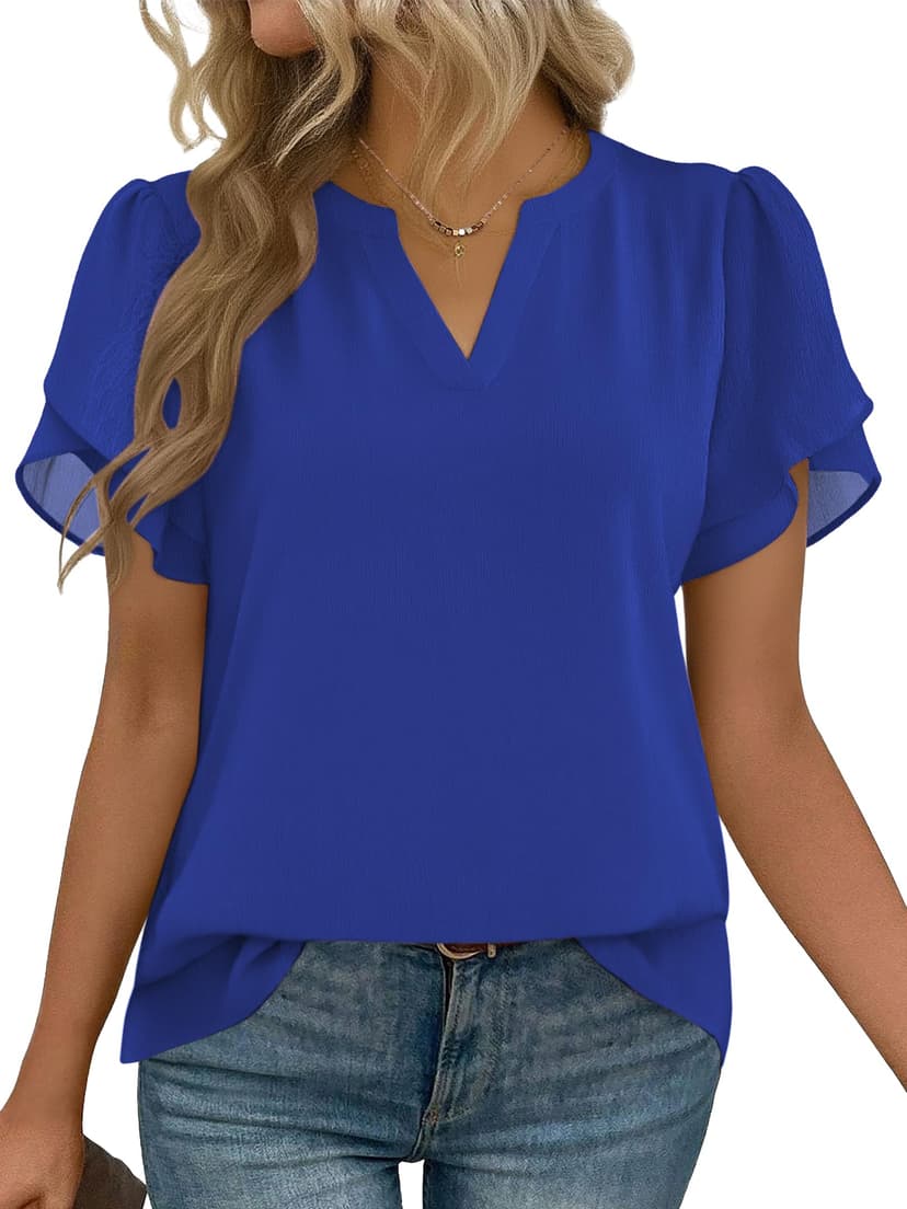 Zeagoo Womens Dressy Casual Shirts Short Sleeve V Neck Work Blouse Business Casual Summer Chiffon Tops