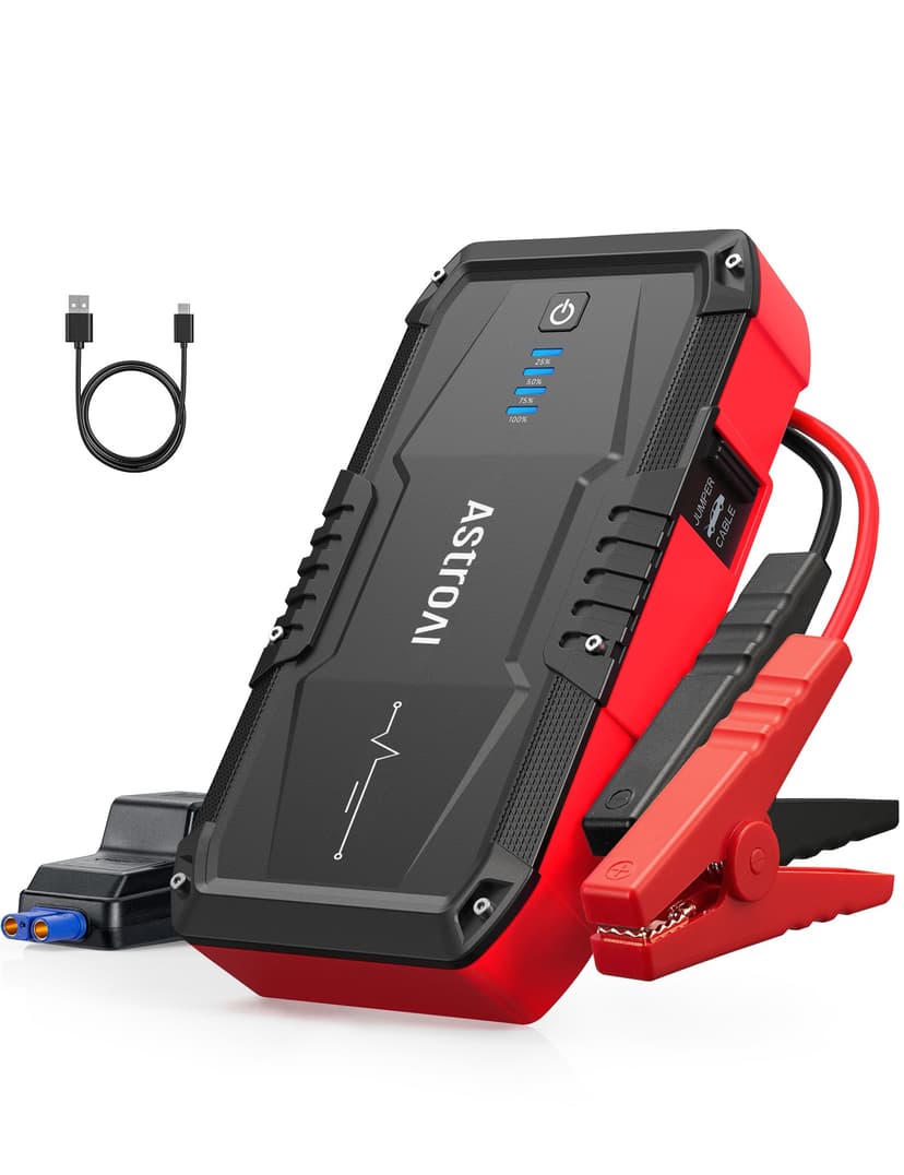 AstroAI S8 Car Battery Jump Starter 1500A – Portable 12V Lithium Jump Box | BOOST for Dead Battery, 3 Mode Flashlight, Power Bank & Smart Jumper Cables - for 6.0L Gas and 3.0L Diesel Engine, Red