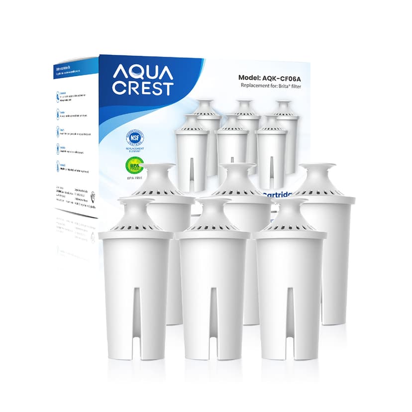 AQUA CREST Filter Replacement for Brita® Water Pitcher & Dispenser, 6 Pack | Compatible with Brita® Pitchers and Dispensers, OB03, Mavea® 107007 and More, NSF Certified, 1 Year Filter Supply, BPA-Free