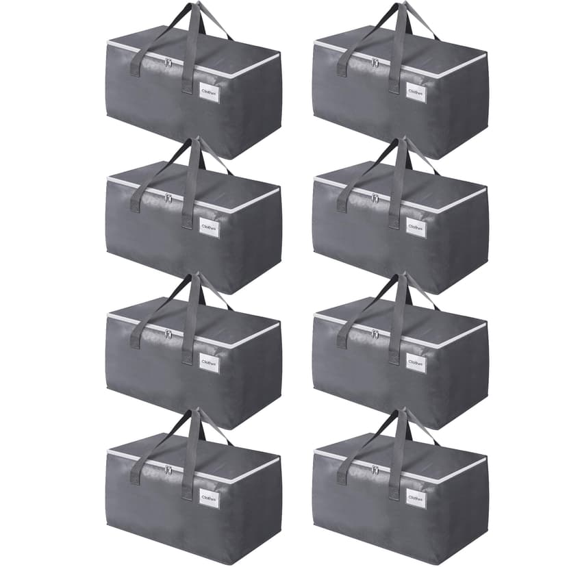 BlissTotes Large Moving Boxes and with Zippers & Handles Moving Supplies with lids, Heavy Duty Totes for Storage Bags for Space Saving, Fold Flat, Moving and Storing 125L, 8 Pack