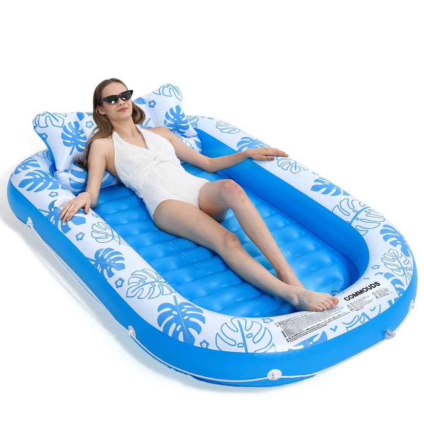Inflatable Tanning Pool Lounger Float with Cervical Pillow - Pool Floats Adult for Sunbathing, Backyard, Pool Party - Inflate Ball Pit for Babies - Kids Swimming Pool Bed