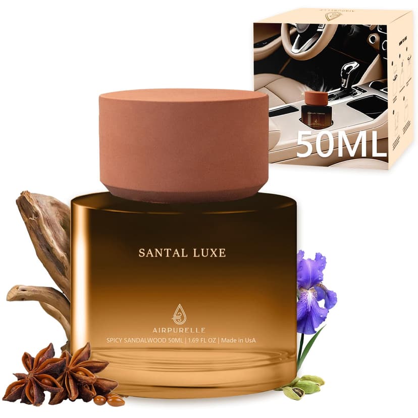 Car Air Freshener 50ML (1.7 FL OZ) Car Fresheners Fragrance, Spicy Sandalwood Fragrance Oil Air Diffuser, 180+ days Long Lasting Perfume, Car Air Freshner Aroma Stone Cap Design, Made in USA