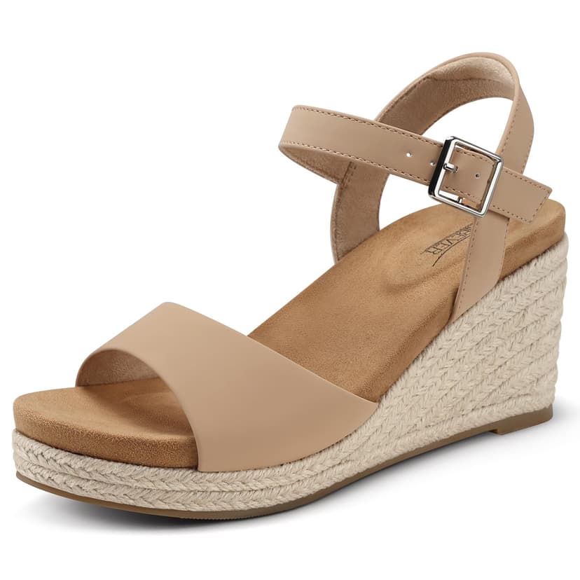 SHIBEVER Women's Wedge Sandals Comfortable Dressy Arch Support Platform | Arch Support for All-Day Comfort Ankle Strap with Adjustable Buckle Summer Casual Travel Vacation Shoes