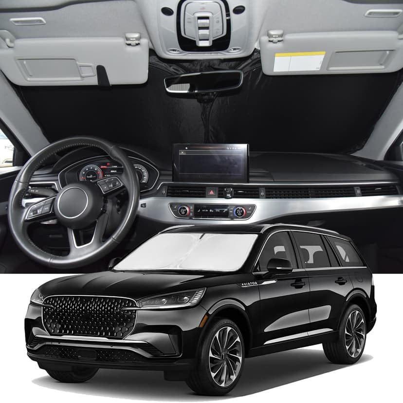 Windshield Sunshade for Lincoln Aviator 2020-2026 Sun Shade 4 Layers | Upgrade Blocks UV Rays Custom Fit Aviator 240T Car Window Shades Front Windshield Keep Cool Foldable Car Accessories