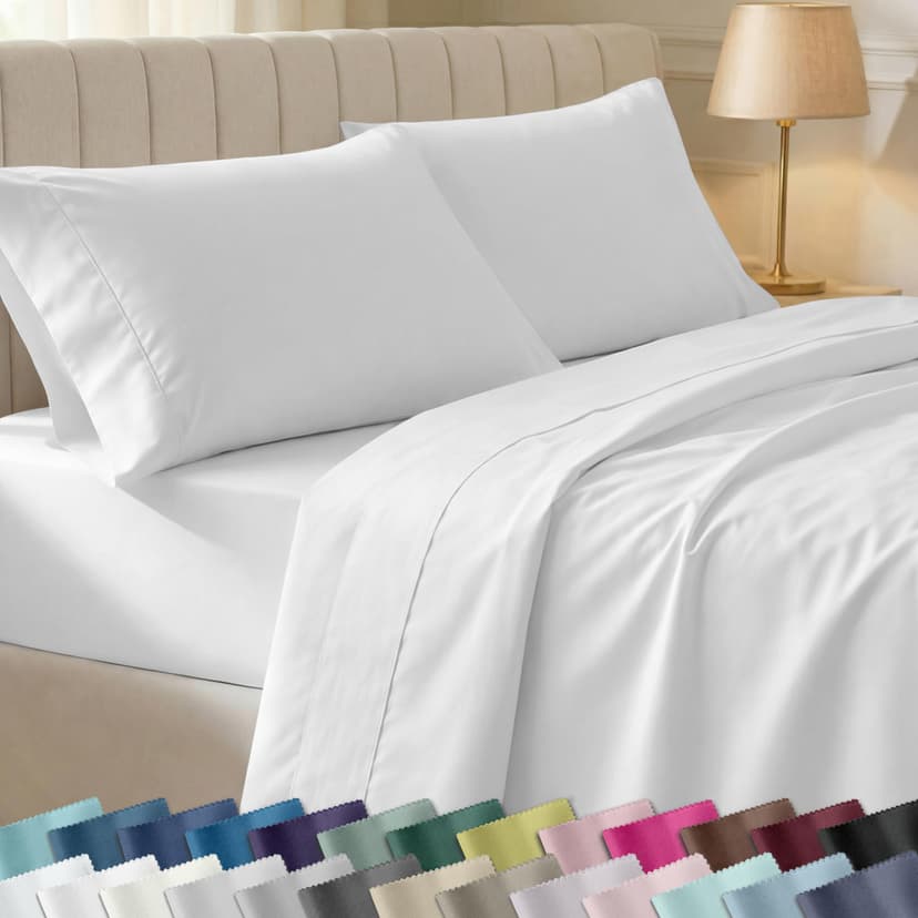 California Design Den Soft 100% Cotton Sateen King Size Bed Sheets, 4 Pcs | 400 Thread Count Backed by Good Housekeeping Seal, 16" Deep Pocket, All-Around Elastic, 4 Pc Set, Easy Care - Antique White