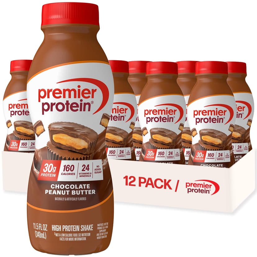Premier Protein Shake, Chocolate Peanut Butter, 30g Protein, No Added Sugar, 24 Vitamins & Minerals to Support Immune Health, Gluten-Free, 11.5 fl oz (12 Pack)