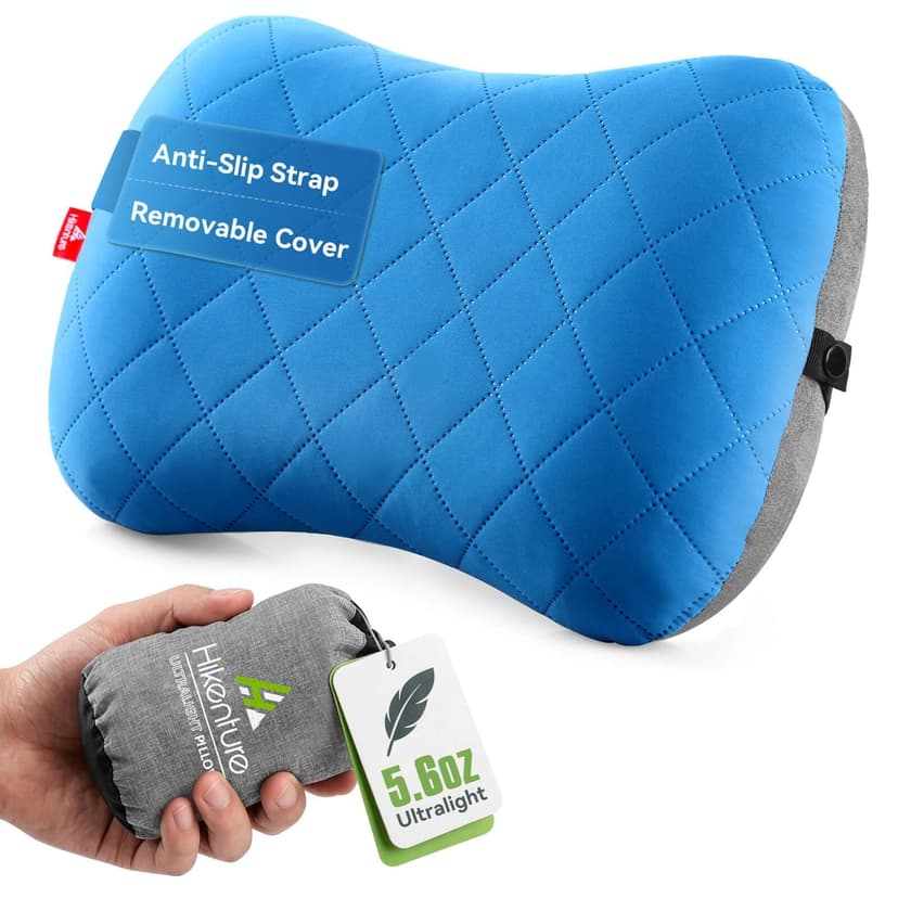 Hikenture Camping Pillow with Removable Cover, Ultralight Inflatable Pillow | Ergonomic Neck Lumber Support, Upgrade Leakproof Backpacking Pillow, Portable Packable for Hiking, Beach, Travel