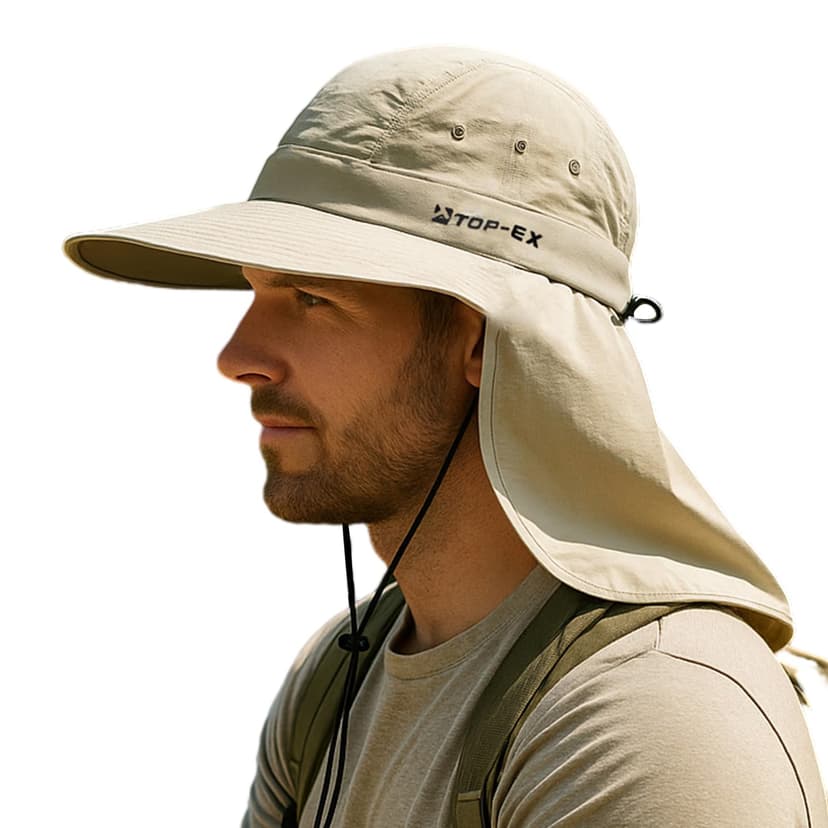 TOP-EX Cooling Sun Hat with Neck Flap – UPF 50+ Wide Brim Breathable Hat for Hiking, Fishing & Big Heads