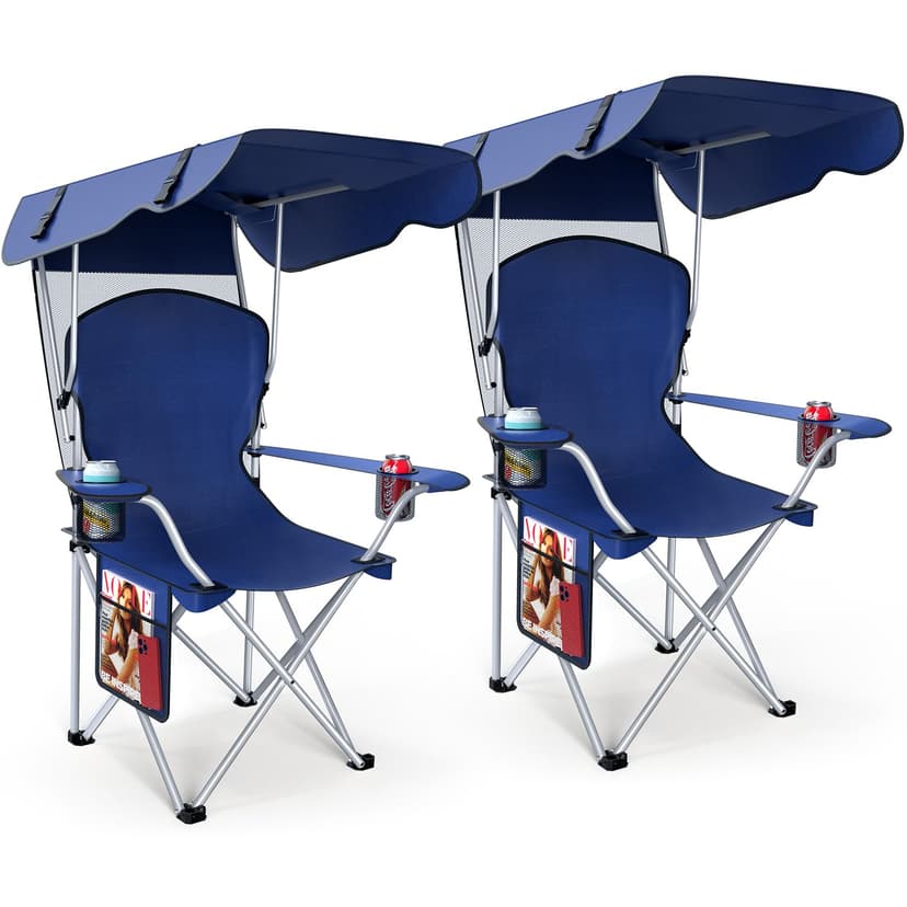 VTOY Portable Folding Camping Chair with Canopy, Outdoor Sun Shade Chair | Durable 600D Oxford Fabric, Ideal for Camping, Beach, Picnic, Fishing and Outdoor Sports