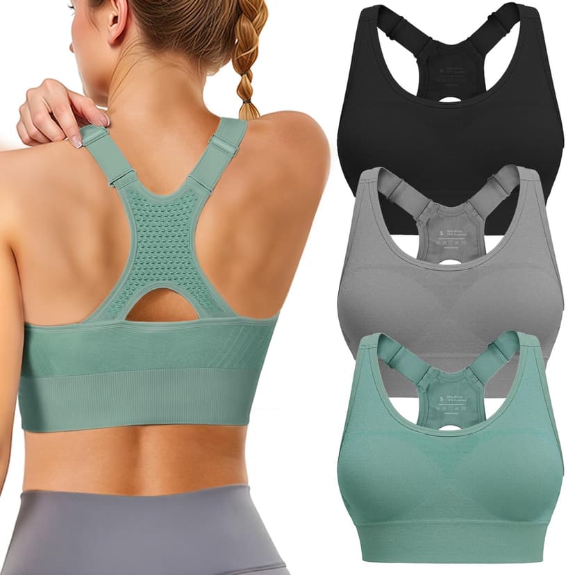 Tmeefee Adjustable Sports Bras for Women: 3 Pack High Support Padded Racerback Sport for Large Bust Workout Running Gym