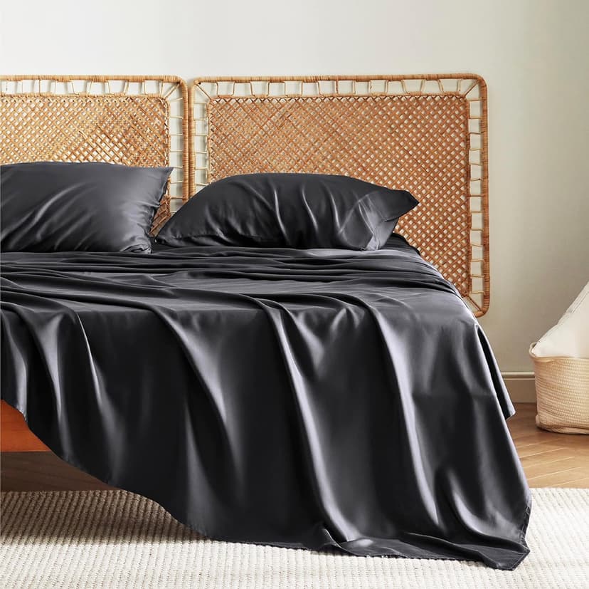 Bedsure PureWoven 100% Rayon Derived from Bamboo, Queen Sheets, 4 Pieces | Cooling Sheets for Hot Sleepers, Breathable & Silky Soft, 16" Deep Pocket, Hotel Luxury Bedding, Black