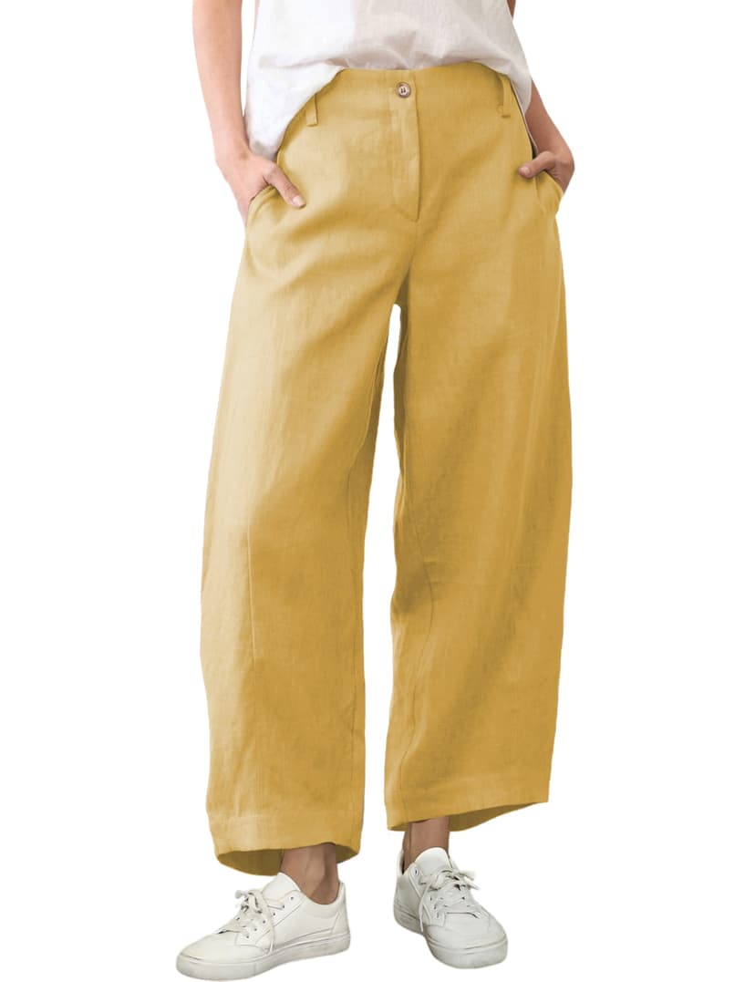 Tanming Womens Linen Pants Casual Capri Baggy Wide Leg Trousers Palazzo Pants Beach Vacation Outfits