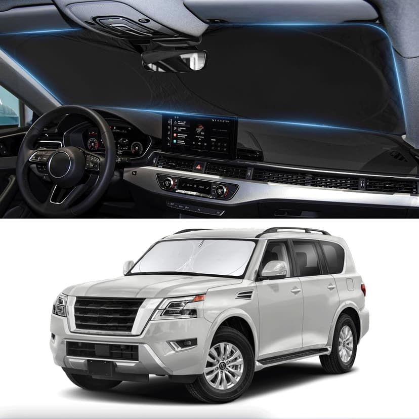 Windshield Sunshade for 2017-2024 2025 2026 Nissan Armada Window Shades | Custom Fit Armada Accessories Front Cover for Windshield Sun Visor Protector Reflector Blocks UV