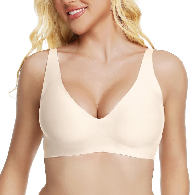 Jelly Wireless Push Up Bra Deep V Seamless Plunge No Underwire Comfortable Everyday Bras with Adjustable Straps