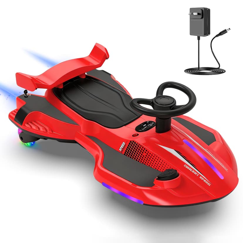 Canketec 12V Electric Wiggle Car for Kids Ages 3+, 2-in-1 Drift Ride-On Toy | 4 Mph Rechargeable Swing Car with Pedal and Manual Modes, Backrest, Anti-Rollover, Exhaust Mist, Flashing Lights, Bluetoot