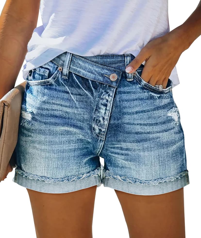 Angerella Jean Shorts for Women High Waisted Distressed Denim Shorts Stretchy Ripped Summer Hot Short