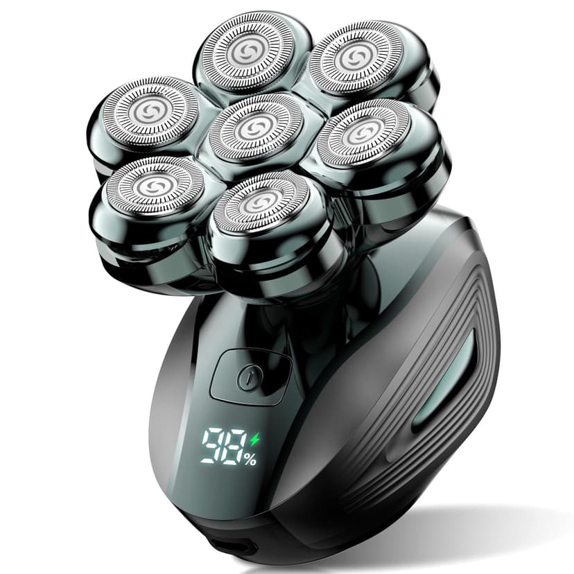 Head Shavers for Bald Men: 𝟕𝐃 𝐅𝐥𝐨𝐚𝐭𝐢𝐧𝐠 Electric Razor with Magnetic Removable Head, IPX7 Waterproof Shaver, LED Display & Type-C Fast Charging - Sea Green