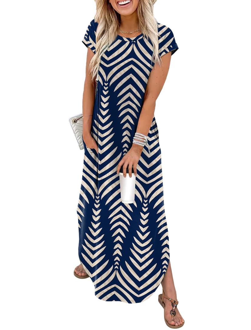 WIHOLL Summer Dresses Cap Sleeve Crewneck Maxi Long Casual Dress with Pockets Beach Vacation Sundresses 2026 Trendy