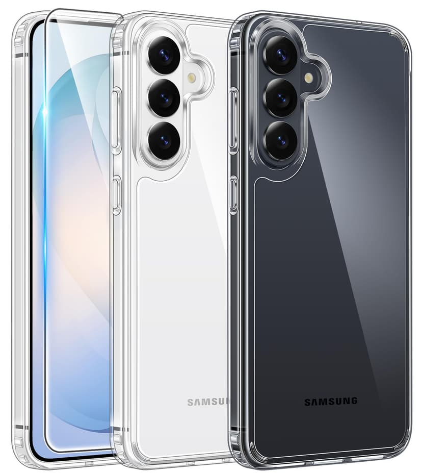 FNTCASE for Samsung Galaxy S26 Case: Clear Phone Cases with Screen Protector Slim Drop Proof Military Grade Shockproof Anti Yellowing Protective Transparent Cell Phone Cover (Clear)