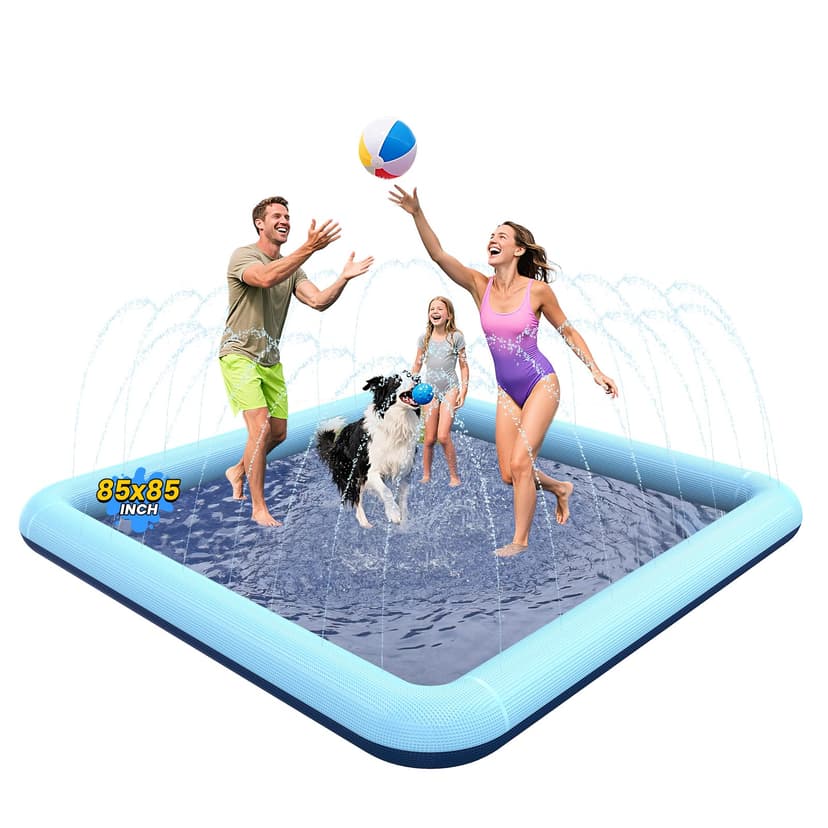 VISTOP Non-Slip Splash Pad for Kids and Dog, Thicken Sprinkler Pool Summer Outdoor Water Toys - Fun Backyard Fountain Play Mat for Baby Girls Boys Children or Pet Dog (85 * 85 inch, Blue&Blue)