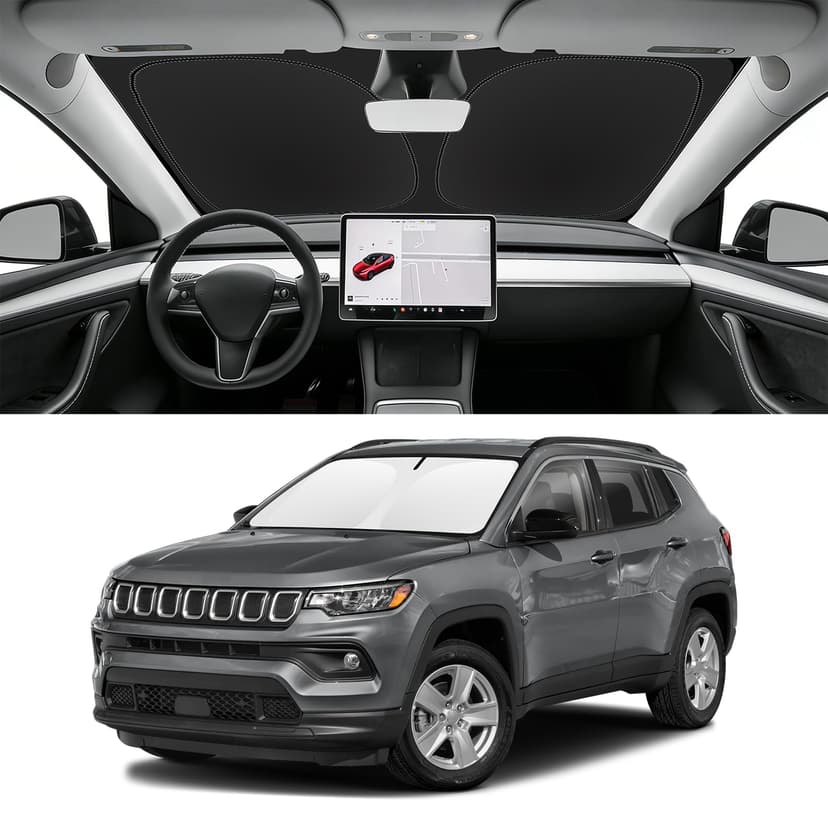 SLOGENTO Custom Fit Windshield Sun Shade for Jeep Compass 2017-2025, Blocks UV & Heat, Front Window Sunshade Accessories, Easy Fold & Store Keep Your Car Cooler