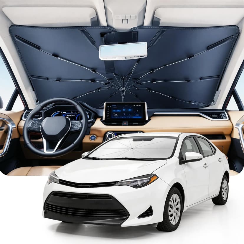 DMJN Umbrella Windshield Sun Shade for Toyota Corolla (2020-2026), Car Sunshade for Front Windshield [Nano Ice-Crystal Coatings] UPF50+ Heat & UV Block, Protect Interior & Keep Cooler