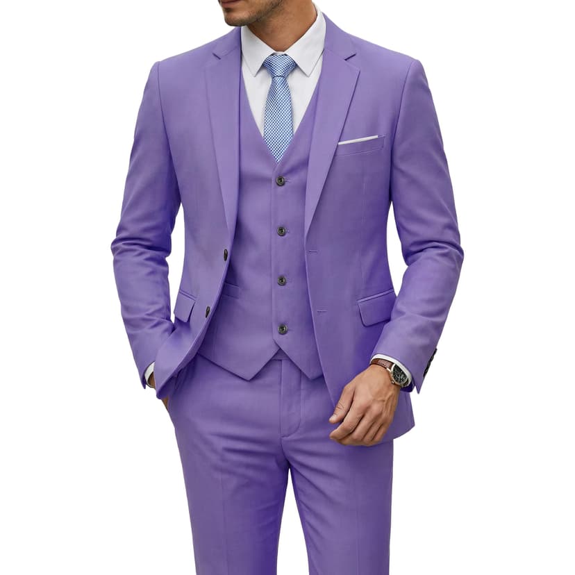 YND Men's 3 Piece Suit Set with Tie, 2 Button Slim Fit Solid Blazer Jacket Vest Pants, Business Wedding Party Suits for Men