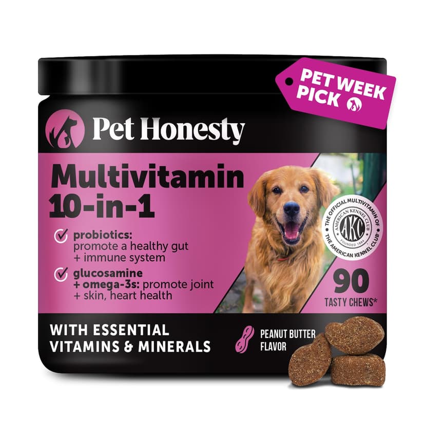 10-in-1 Dog Multivitamin Supplement with Glucosamine & Probiotics - Hip & Joint Support, Digestive Health, Immune Support, Heart & Skin - All-in-One Daily Vitamins & Omega-3s (Peanut Butter, 90 ct)