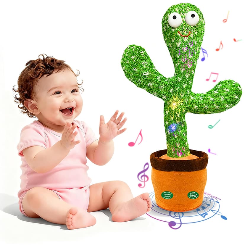 Hunfur Interactive Dancing Talking Cactus Toy, Repeat What You Say | Singing Recording with LED Lights, Sensory Development & Motor Skill Building, Birthday Gift for Boy Girl