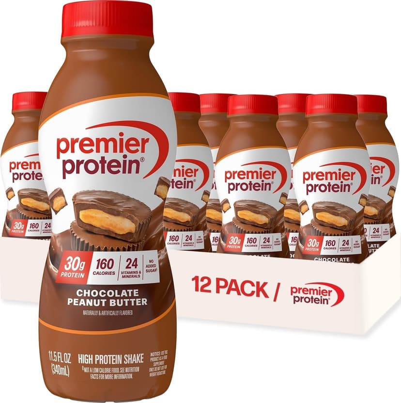 Premier Protein 30g High Protein Shake, Chocolate Peanut Butter, 12 Pack | 160 Calories, 24 Vitamins & Minerals, No Added Sugar, Supports Muscle Health, Gluten-Free, 11.5 oz