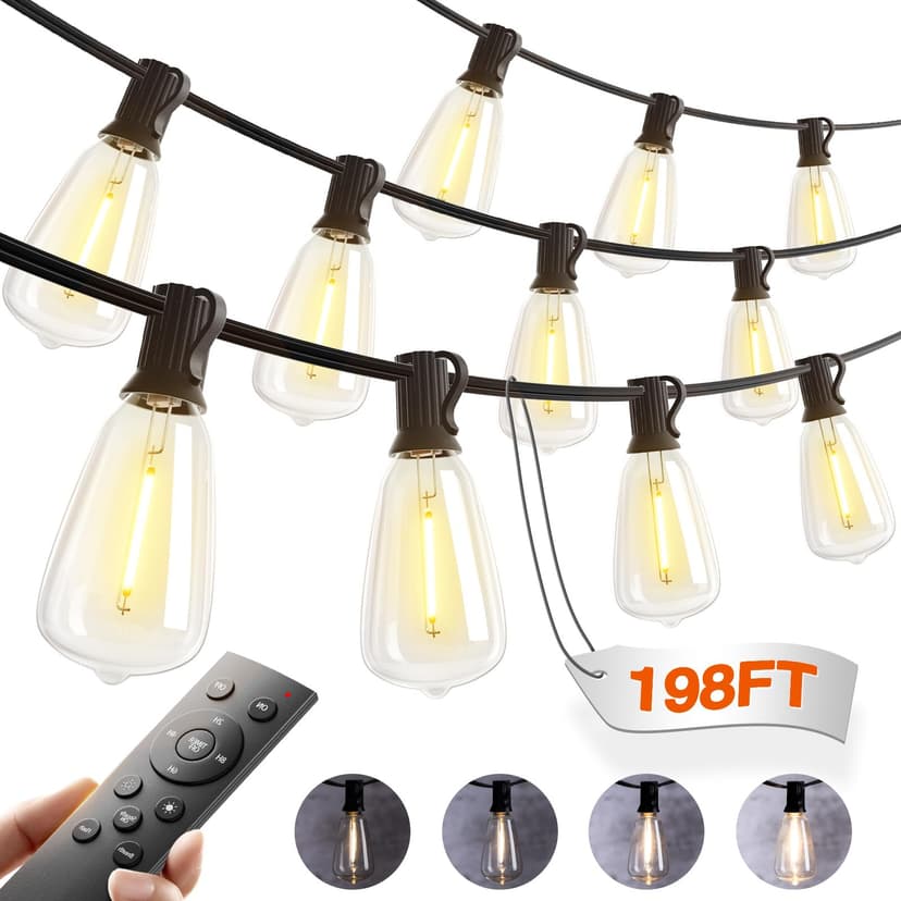 addlon 198FT Outdoor String Lights for Outside Waterproof Patio Lights with Plastic ST38 LED Edison Bulbs Outdoor Lighting Extra Long for Backyard Bistro Porch Garden Pergola Party Decor