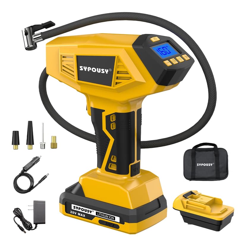 Upgraded Cordless Tire Inflator Portable Air Compressor - Adapter Compatible with DeWalt 20V Battery, With Rechargeable Battery, 160 PSI 4X Fast Air Pump, Dual Power Modes for Car, Motorcycle, E-Bike