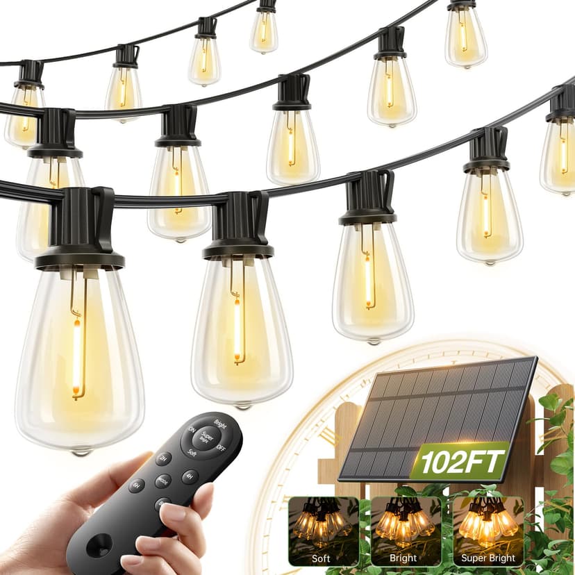 addlon 102(96+6) FT Solar String Lights Waterproof, 48+4 LED Shatterproof | Patio Light Solar Powered with Remote & USB Port 3 Modes, Outdoor Lighting for Camping Porch Backyard Garden