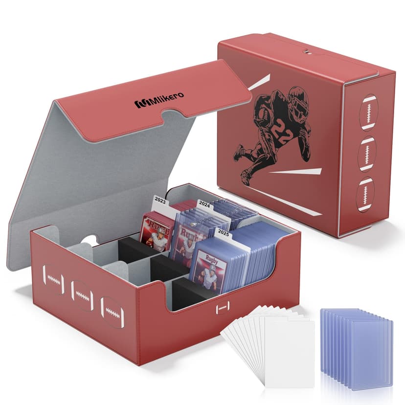 Mlikero Football Card Storage Box, Trading Card Storage Box Oversized Fits Toploaders, Magnetic Closure Sports Card Case for Football Cards 2026 (Holds 500+ Toploaders)