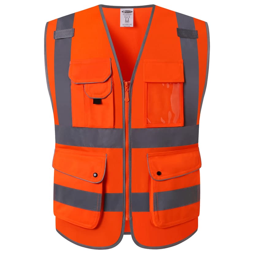 JKSafety Safety Vest for Men Women Reflective Hi Vis JK150 Orange L | ANSI Class 2, 9 Pockets, 4 Reflective Strips High Visibility Lightweight Constructions & Outdoor Activities