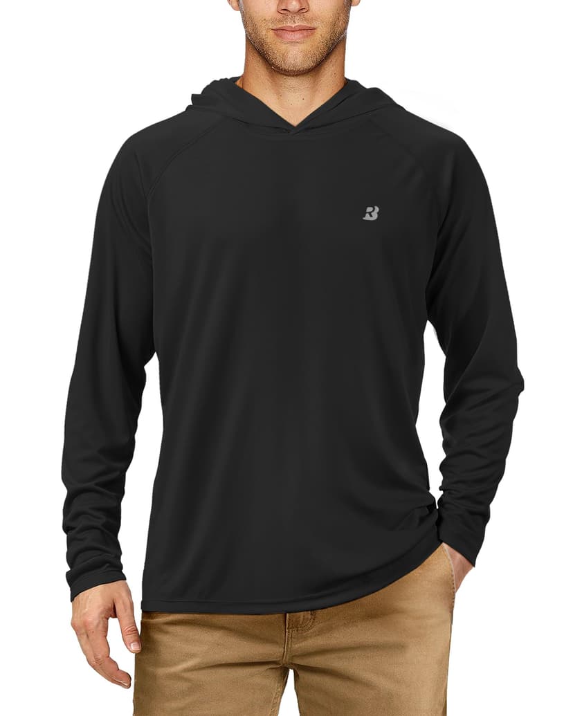 Roadbox UPF 50+ Fishing Shirts for Men, Long Sleeve UV Sun Protection Hoodie, Outdoor Hiking Running Swimming Rash Guard