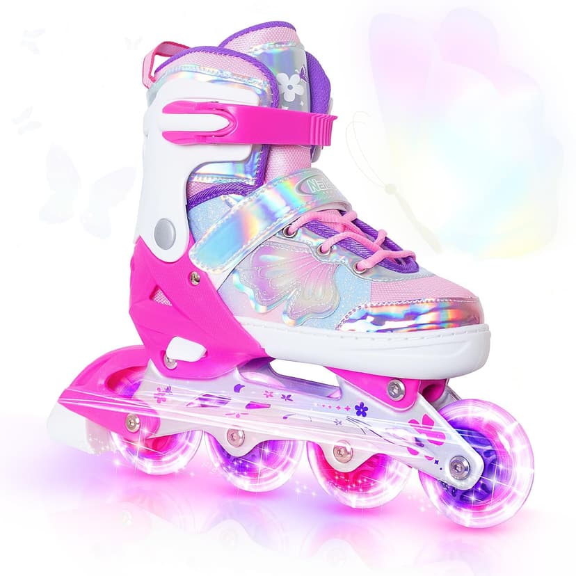 Nattork Girls Inline Skates for Kids Boys, 4 Sizes Adjustable Butterfly Blades Skates with All Light up Wheels - Birthday Gift for Indoor Outdoor Sports
