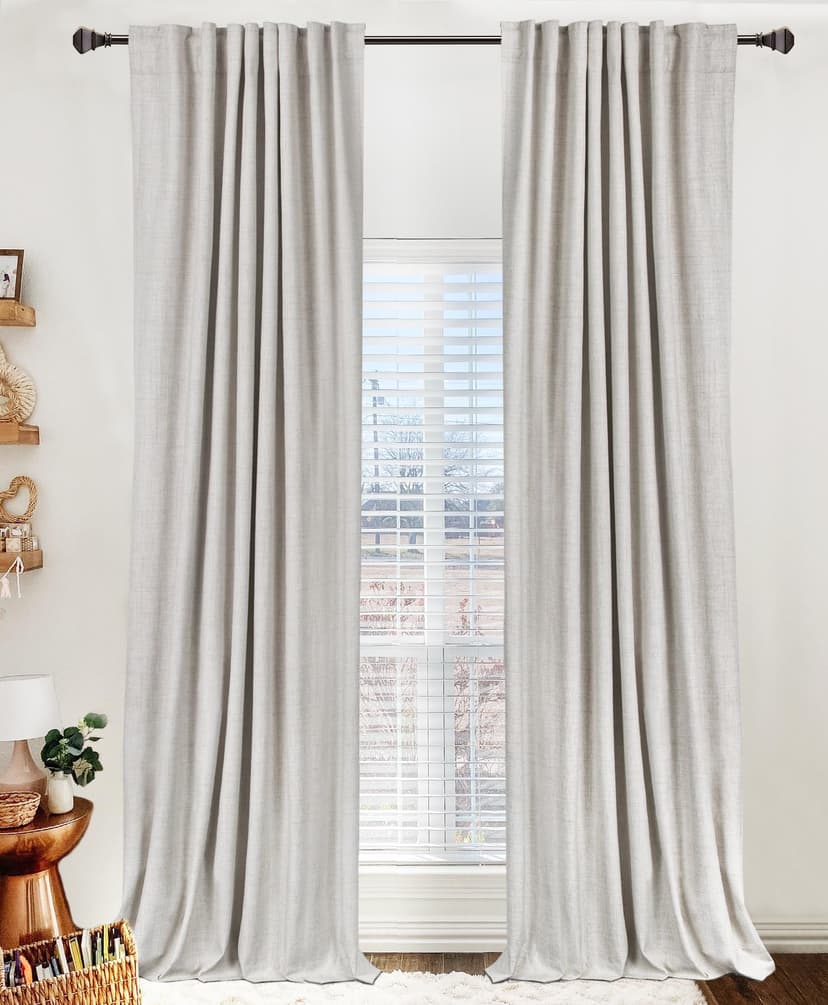 Linen Textured Total Blackout Curtains for Bedroom 96 Inches Long, Beige | 100% Blackout Shield, Back Tab/Rod Pocket Living Room Drapes, Thermal Insulated Blackout Curtains 2 Panels Set, 50"W x 96"L