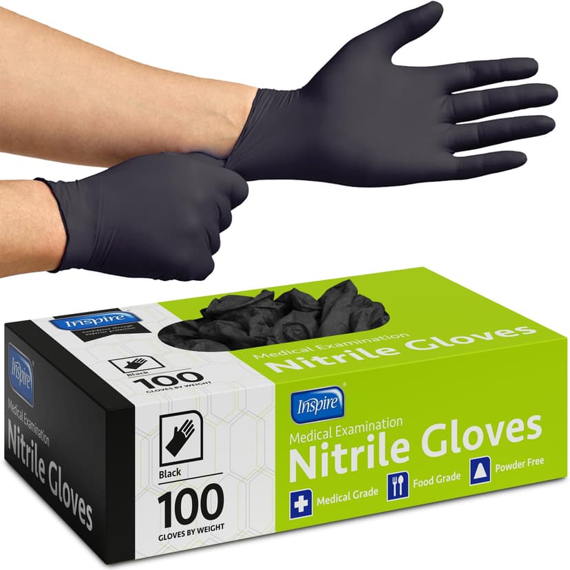 Inspire Black Nitrile Disposable Gloves | 4.5 Nitrile Disposable Safety Medical Cooking Cleaning Gloves
