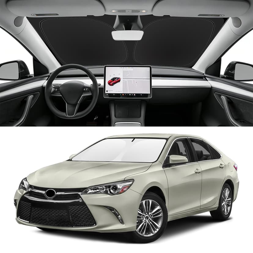 SLOGENTO Custom Fit Windshield Sun Shade for Toyota Camry 2007-2017 | Blocks UV Rays and Sun Heat, Helps Reduce Interior Temperature, Protects Dashboard from Fading, Folds Easily for Storage