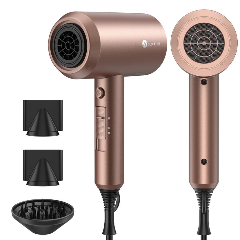 slopehill Professional Ionic Hair Dryer, Mocha Mousse | 1800W Fast Drying, Low Noise, 2 Concentrator Nozzles, 1 Diffuser Attachment, Home Salon Travel