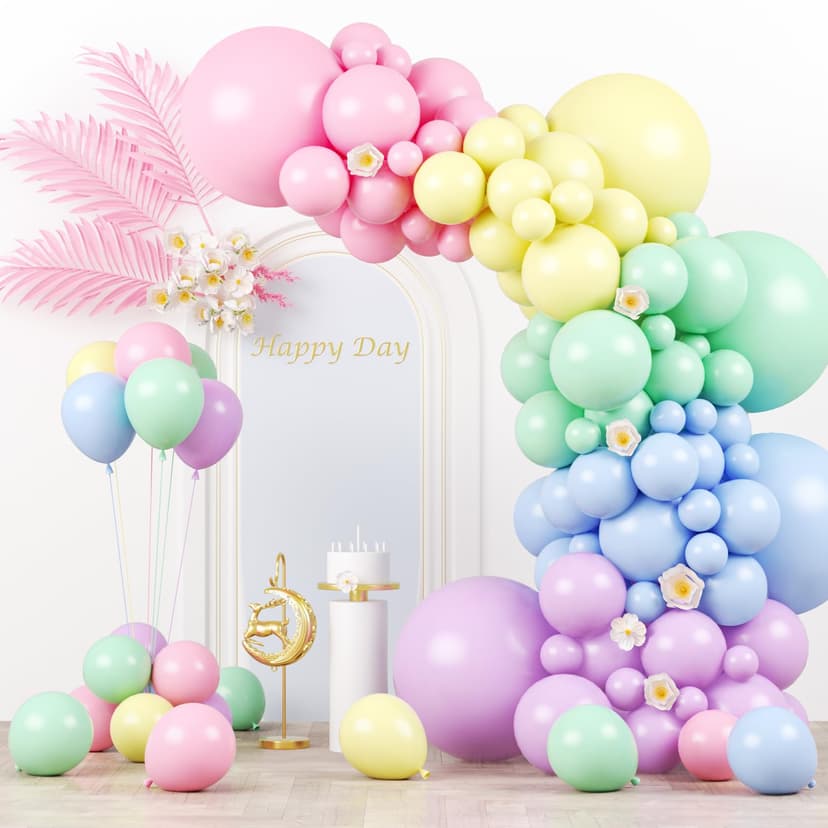 Voircoloria 130pcs Pastel Balloons Garland Arch Kit, 18 12 10 5 Inch | for Birthday Easter Baby Shower Graduation Wedding Gender Reveal Anniversary Party Decorations