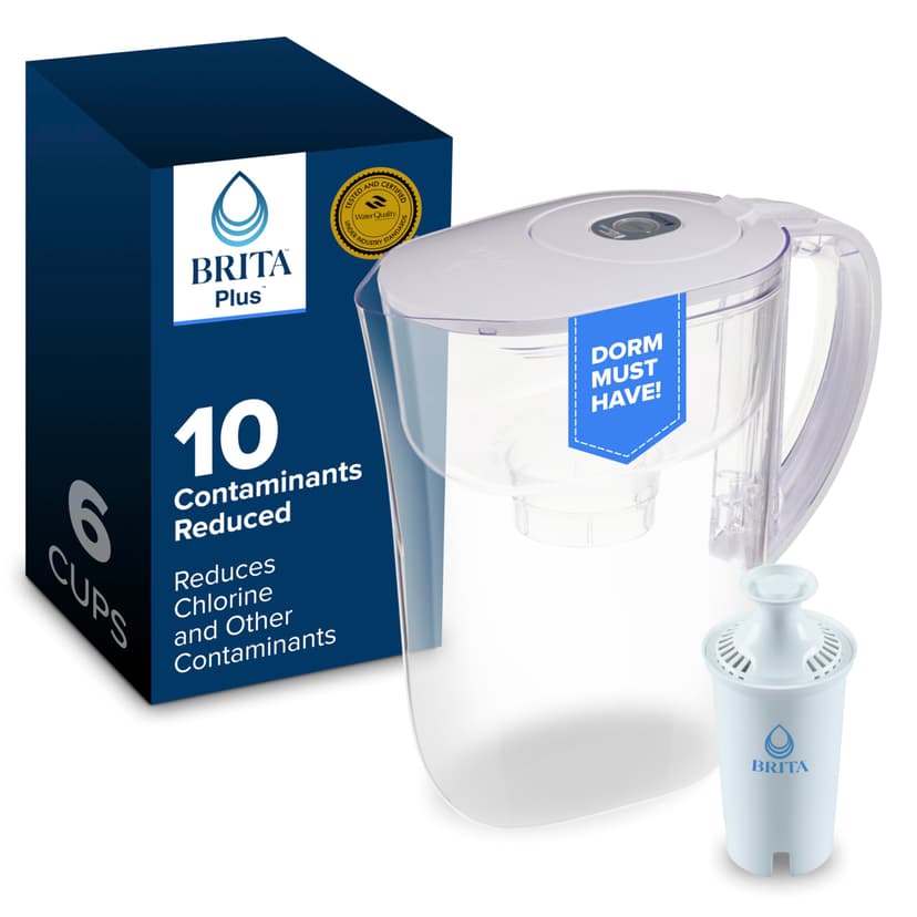 Brita Metro Small 6-Cup Water Filter Pitcher with BritaPlus Filter, Clear | WQA and NSF/ANSI Certified, Reduces Chlorine, Copper, Mercury & Cadmium, Lasts 2 Months, Dorm Room Essential