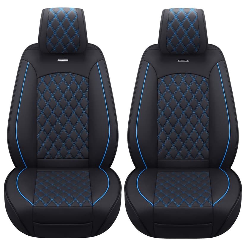 Aierxuan Front Car Seat Covers for Ford F150 F250 F350 F450 (Black-Blue) | Custom Fit 2009-2026 F150 XLT STX XL, 2017-2026 F250 F350 F450 Super Duty Truck Crew/Regular/Extended Cab, Waterproof Leather